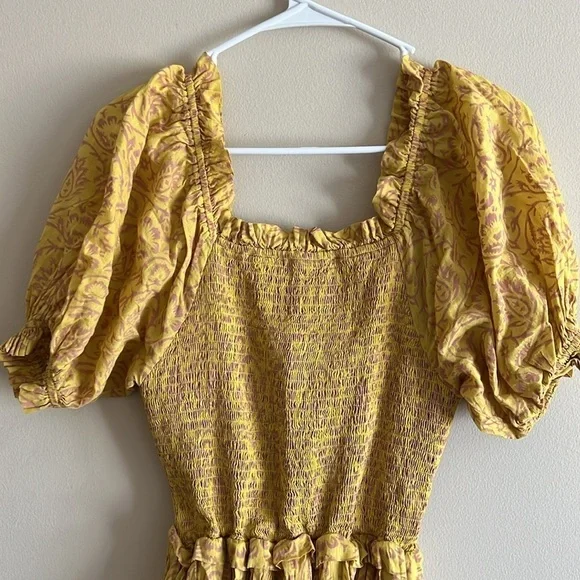 Cleobella Luna Smocked Mini Dress Camellia Yellow - Picture 7 of 14